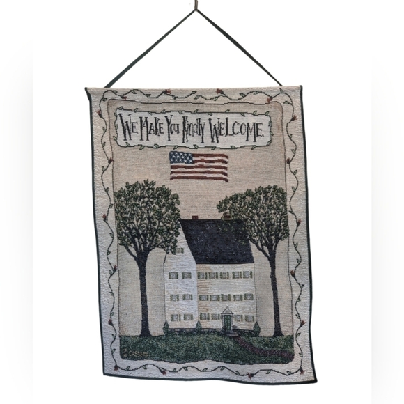 Wall hanging tapestry WE MAKE YOU KINDLY WELCOME Saltbox house - Picture 1 of 5